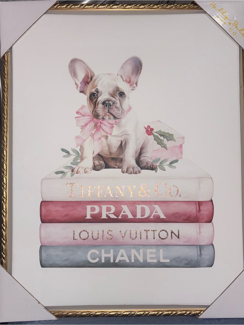 Luxury Stack Puppy Wall Art - Pink, White & Gray